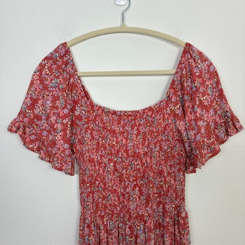 Angie Floral Smocked Back Tiered Ruffle Mini Dress Flutter Sleeve Women's S Boho - Picture 7 of 7